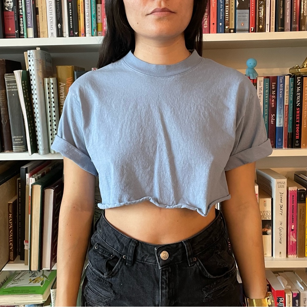 Los Angeles Apparel cropped Oversized Crop Tee in Clear Blue